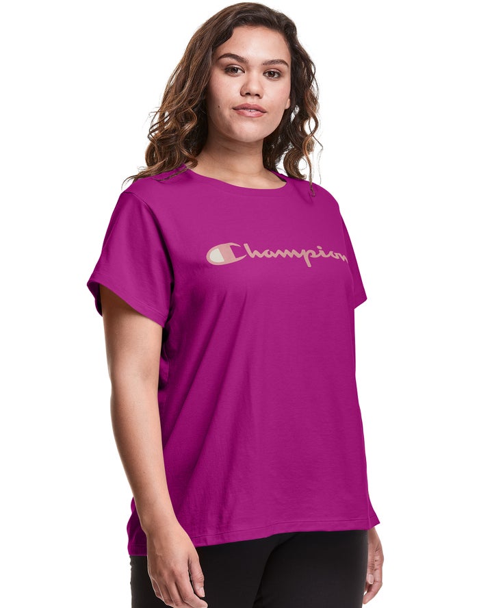 Champion Plus Classic Script Logo T-Shirt Dames - Roze - Belgie 3601XEWFI